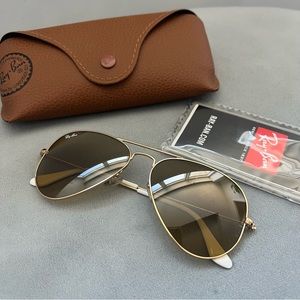 Ray Ban RB3025 55mm Gold/Brown Aviator with White Tips